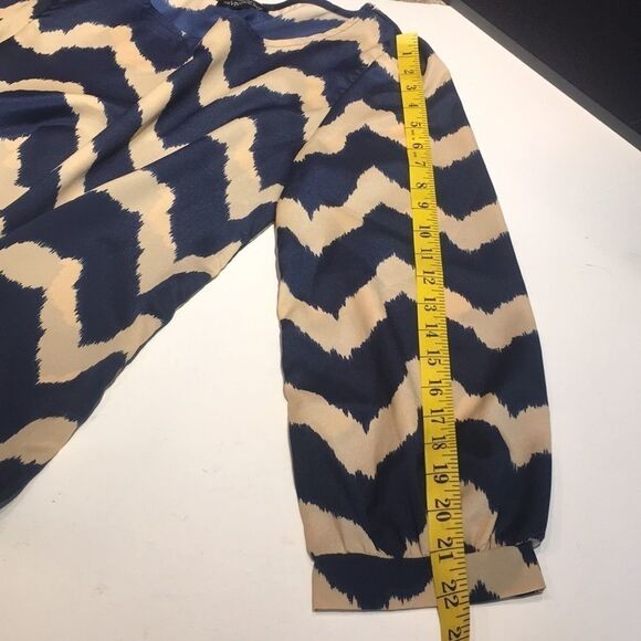 Vintage Shop Beige and Blue Dress - Size Large - Picture 7 of 11